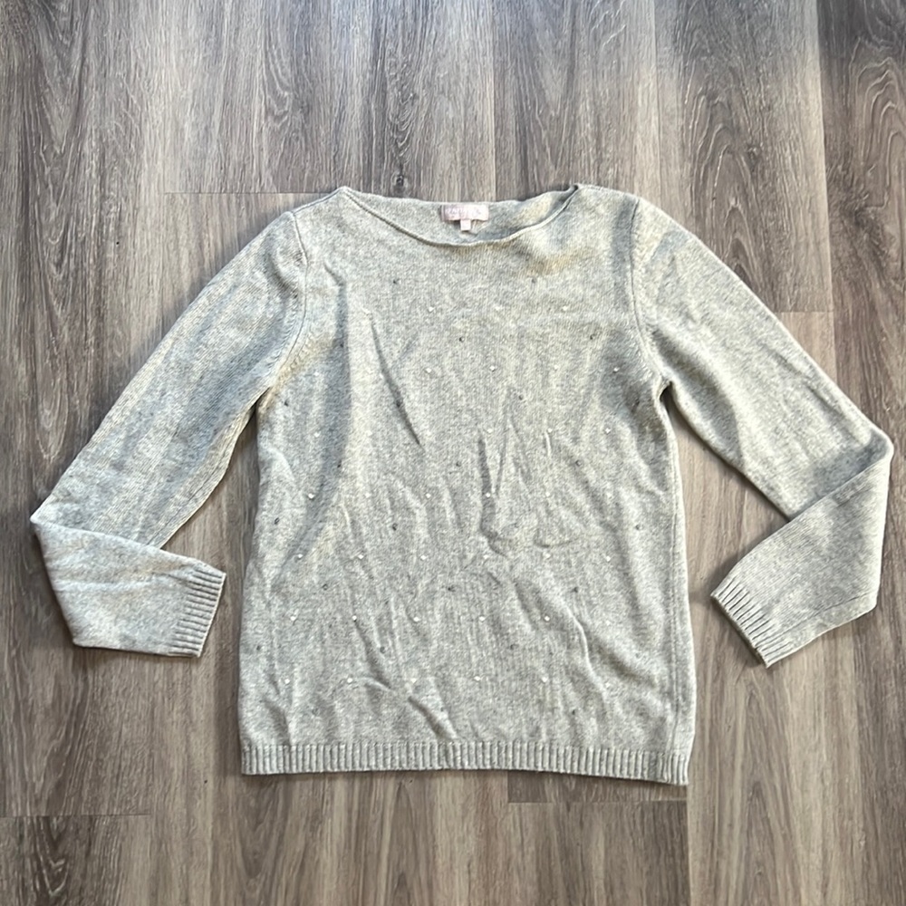 Benedetto B  Sweater Gray Merino Wool Crewneck Elegant Soft Career